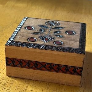 Vintage Poland Polish Wood brass inlay box
